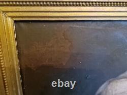 Ancien Portrait D'homme Au Lunette, Peinture, Huile Sur Toile XIX ÈME Siècle