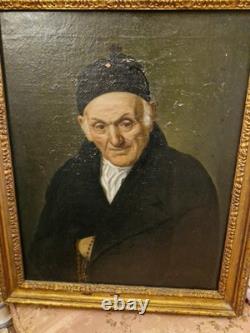 Ancien Portrait D'homme Huile Sur Toile Cadre Doré XIX Ème S