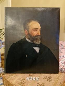 Ancien Portrait D'homme, Huile Sur Toile Signée Et Datée