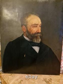 Ancien Portrait D'homme, Huile Sur Toile Signée Et Datée