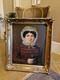Ancien Portrait De Femme Huile Sur Toile Cadre Doré Époque Xix Ème S