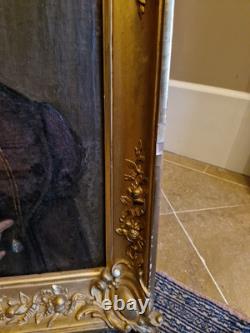 Ancien Portrait De Femme Huile Sur Toile Cadre Doré Époque XIX Ème S