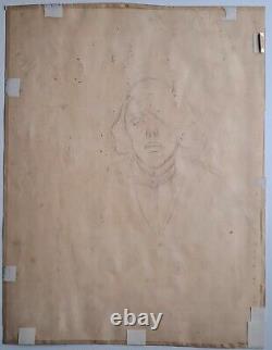 Ancien TABLEAU Huile sur Papier paysage aux maisons non signé Années 40