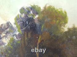 Ancien Tableau Campagne au Crépuscule Peinture Huile Moutons Antique Painting