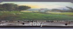 Ancien Tableau Campagne au Crépuscule Peinture Huile Moutons Antique Painting