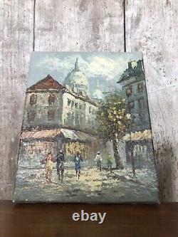 Ancien Tableau Caroline BURNETT Vue Paris Sacré Cour Huile sur Toile #A719