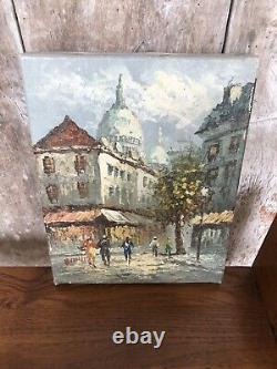 Ancien Tableau Caroline BURNETT Vue Paris Sacré Cour Huile sur Toile #A719
