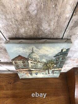 Ancien Tableau Caroline BURNETT Vue Paris Sacré Cour Huile sur Toile #A719