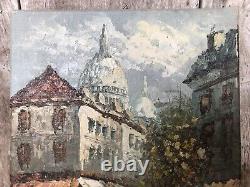 Ancien Tableau Caroline BURNETT Vue Paris Sacré Cour Huile sur Toile #A719