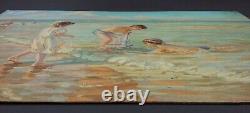 Ancien Tableau Enfants à la Plage Peinture Huile Impressionnisme Oil Painting