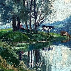 Ancien Tableau HSP La Gardienne de Troupeau Signé R. Urbain Art Lorrain