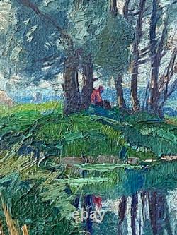 Ancien Tableau HSP La Gardienne de Troupeau Signé R. Urbain Art Lorrain