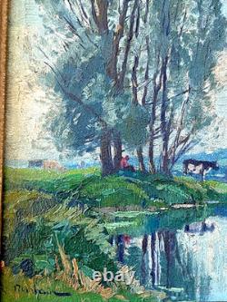 Ancien Tableau HSP La Gardienne de Troupeau Signé R. Urbain Art Lorrain