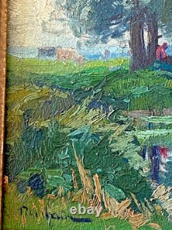 Ancien Tableau HSP La Gardienne de Troupeau Signé R. Urbain Art Lorrain