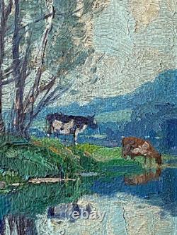 Ancien Tableau HSP La Gardienne de Troupeau Signé R. Urbain Art Lorrain