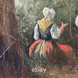 Ancien Tableau HST Paysage Animé Rivière 19ème Philippe Budelot A Restaurer