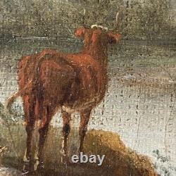 Ancien Tableau HST Paysage Animé Rivière 19ème Philippe Budelot A Restaurer