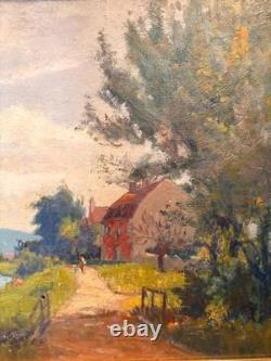 Ancien Tableau Huile Georges LE MEILLEUR Maison sur la Marne Impressionnisme