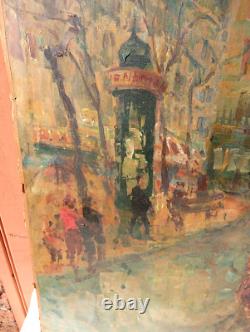 Ancien Tableau Huile Sur Carton Scene Parisienne Paris Signe Cini