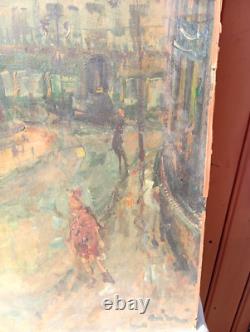 Ancien Tableau Huile Sur Carton Scene Parisienne Paris Signe Cini