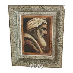 Ancien Tableau Huile Sur Panneau Orientaliste Portrait D'homme A. Coulet