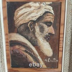 Ancien Tableau Huile Sur Panneau Orientaliste Portrait D'homme A. Coulet