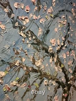 Ancien Tableau Huile Sur Panneau Pommiers au couteau Fleurs non signé arbre