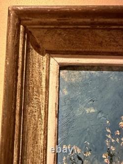 Ancien Tableau Huile Sur Panneau Pommiers au couteau Fleurs non signé arbre