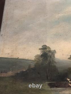 Ancien Tableau Huile Sur Toile Beaux-arts. Paysage D'une Ferme