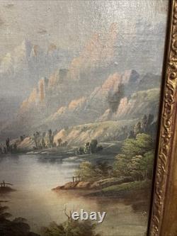 Ancien Tableau Huile Sur Toile Encadrée Scène Champêtre