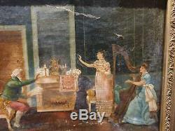 Ancien Tableau, Huile Sur Toile, Peinture, Portrait, Xixeme, Femme, Scene Interieur