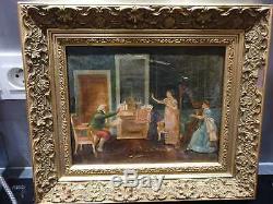 Ancien Tableau, Huile Sur Toile, Peinture, Portrait, Xixeme, Femme, Scene Interieur