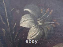 Ancien Tableau Huile Sur Toile Putto Ange Avec Lys Cadre Doré XIX S