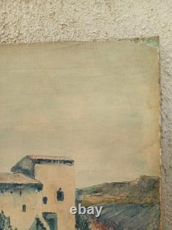 Ancien Tableau Huile Sur Toile Signé Guy Vidal Paysage Mas Provençal