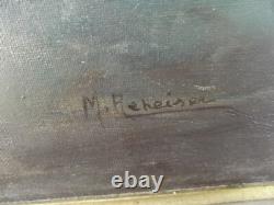 Ancien Tableau Huile Sur Toile nature morte bouquet fleurs signer M. Reheiser