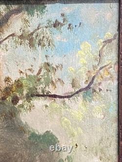 Ancien Tableau Huile sur Bois Femme en Forêt Barbizon Cheintreille 19ème