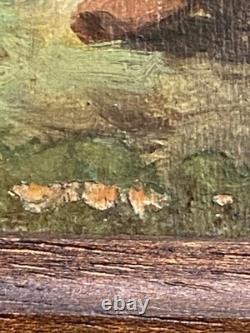 Ancien Tableau Huile sur Bois Femme en Forêt Barbizon Cheintreille 19ème