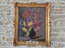 Ancien Tableau Huile sur Toile Nature morte au bouquet Signé M. G