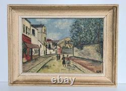 Ancien Tableau Huile sur carton signé G. M (copie d´Utrillo) daté Pâques 1958