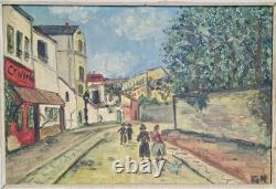 Ancien Tableau Huile sur carton signé G. M (copie d´Utrillo) daté Pâques 1958