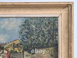 Ancien Tableau Huile sur carton signé G. M (copie d´Utrillo) daté Pâques 1958