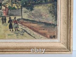 Ancien Tableau Huile sur carton signé G. M (copie d´Utrillo) daté Pâques 1958