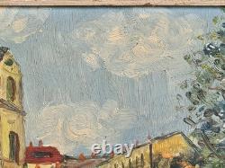 Ancien Tableau Huile sur carton signé G. M (copie d´Utrillo) daté Pâques 1958