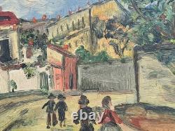 Ancien Tableau Huile sur carton signé G. M (copie d´Utrillo) daté Pâques 1958