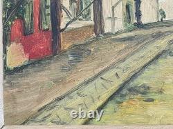 Ancien Tableau Huile sur carton signé G. M (copie d´Utrillo) daté Pâques 1958