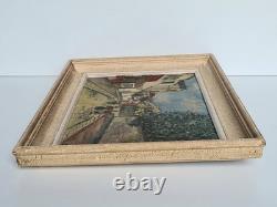 Ancien Tableau Huile sur carton signé G. M (copie d´Utrillo) daté Pâques 1958