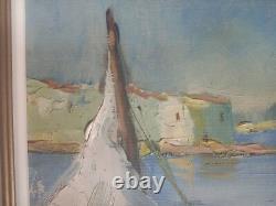 Ancien Tableau Huile sur toile Marine Pêche En Mer Signé E Lamy Encadré