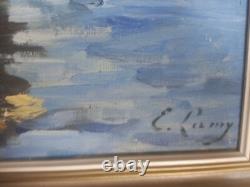 Ancien Tableau Huile sur toile Marine Pêche En Mer Signé E Lamy Encadré