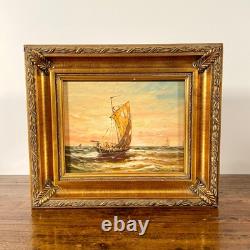 Ancien Tableau Marine Voilier Signé FOURNIER Huile sur Bois Années 1920