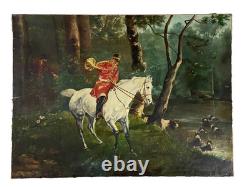 Ancien Tableau Peinture HST Scène de Vénerie Chasse à Courre Fin 19ème